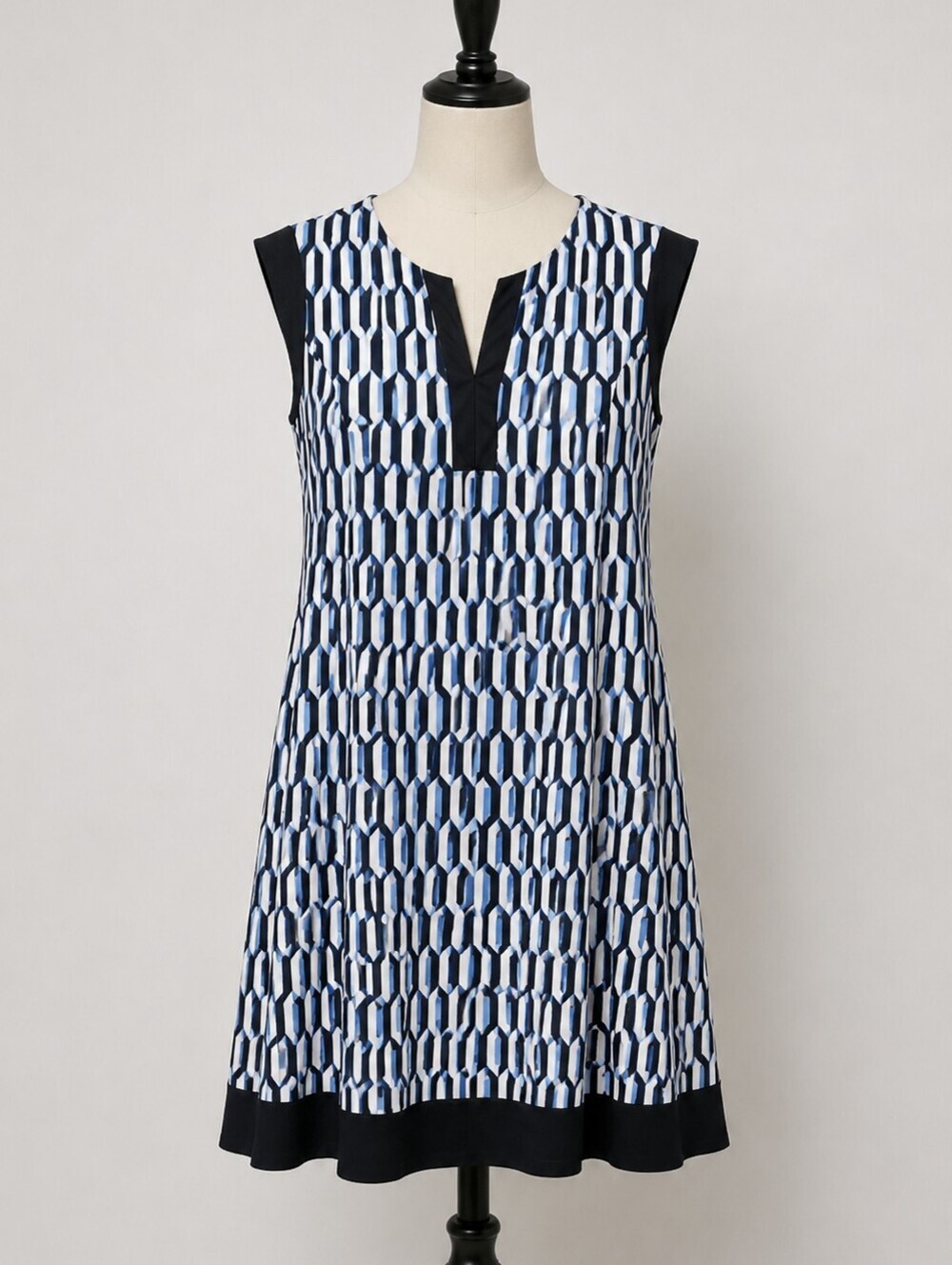KIM ROGERS Geometric Midi Dress Navy And White.